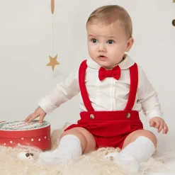 Caramelo Kids Outfit Sets|Outfit Sets*Baby Boys Ivory & Red Velvet Shorts Set