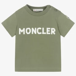 Moncler Enfant Tops*Baby Boys Khaki Green Cotton T-Shirt