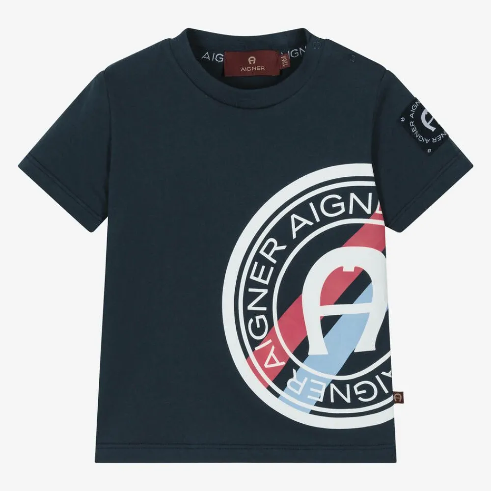 AIGNER Tops|Tops*Baby Boys Navy Blue Cotton T-Shirt