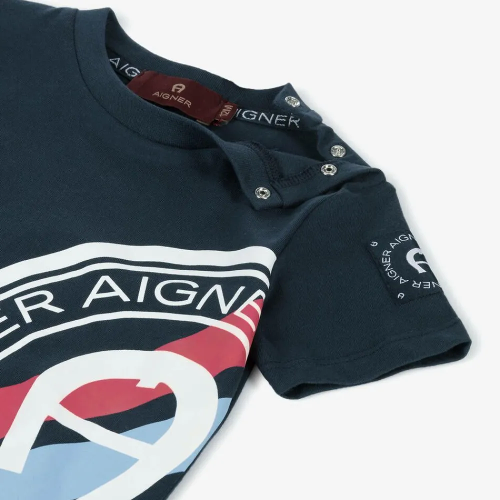 AIGNER Tops|Tops*Baby Boys Navy Blue Cotton T-Shirt