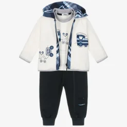 Sofija Tracksuits|Tracksuits*Baby Boys White & Blue Cotton Tracksuit Set