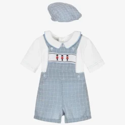 Beau KiD Outfit Sets*Baby Boys White & Blue Dungaree Shorts Set