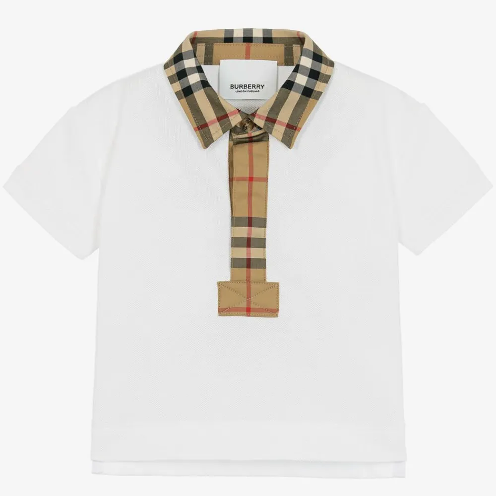 Burberry Tops*Baby Boys White Vintage Check Polo Shirt