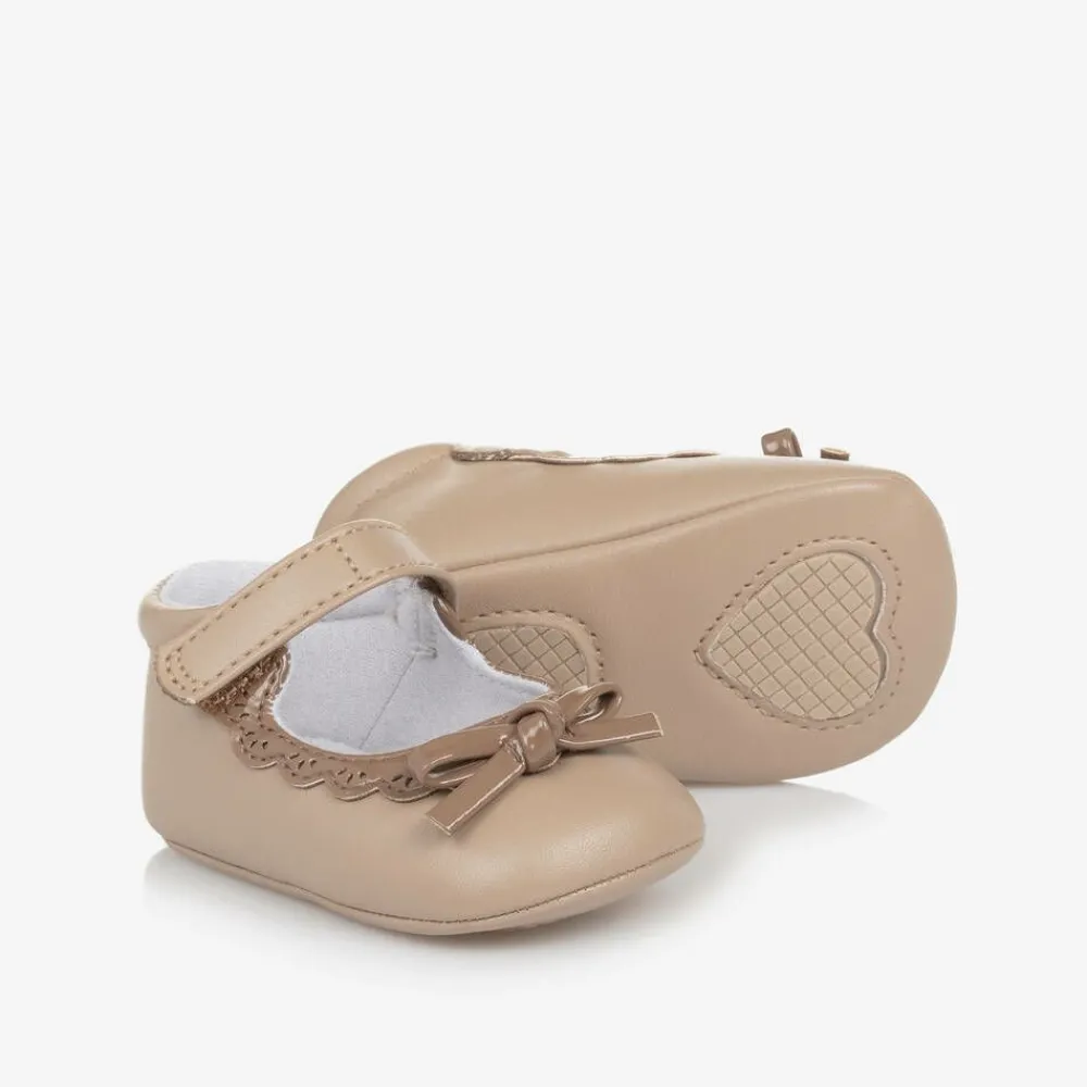Mayoral Newborn Pre Walkers|Pre Walkers*Baby Girls Beige Bow Pre-Walker Shoes