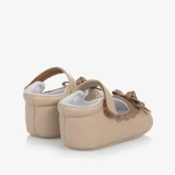 Mayoral Newborn Pre Walkers|Pre Walkers*Baby Girls Beige Bow Pre-Walker Shoes