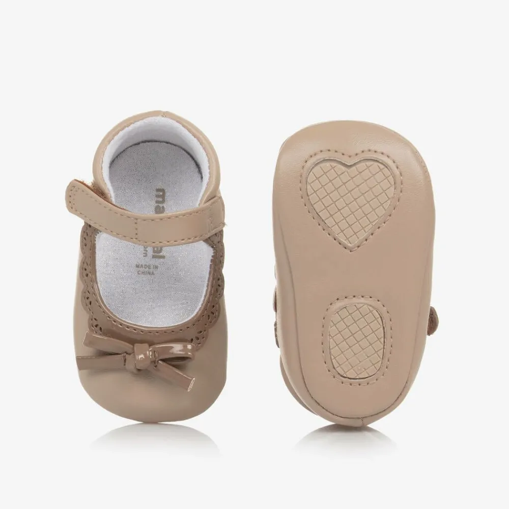 Mayoral Newborn Pre Walkers|Pre Walkers*Baby Girls Beige Bow Pre-Walker Shoes