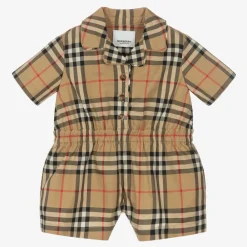 Burberry Shorts*Baby Girls Beige Check Cotton Playsuit