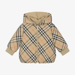Burberry Coats & Jackets*Baby Girls Beige Check Reversible Down Jacket
