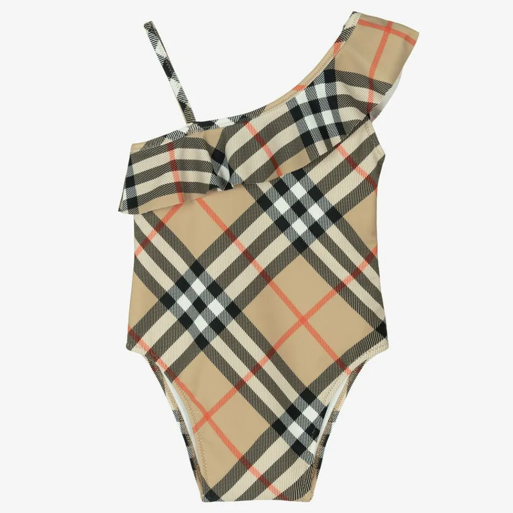 Burberry Swimwear*Baby Girls Beige Check Swimsuit