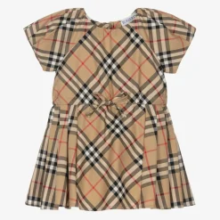 Burberry Dresses*Baby Girls Beige Cotton Check Bow Dress