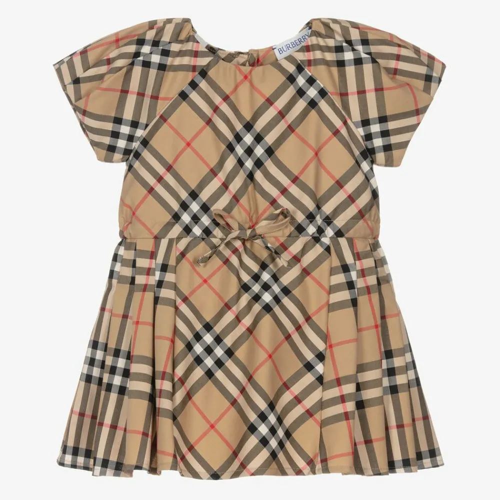 Burberry Dresses*Baby Girls Beige Cotton Check Bow Dress