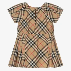 Burberry Dresses*Baby Girls Beige Cotton Check Bow Dress