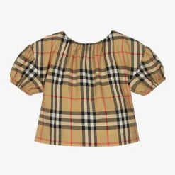 Burberry Tops*Baby Girls Beige Cotton Check Blouse