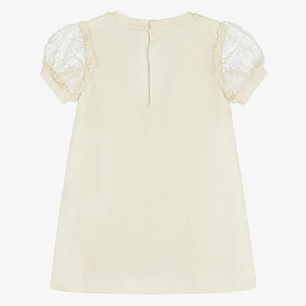 AIGNER Dresses*Baby Girls Beige Cotton Puff Sleeve Dress
