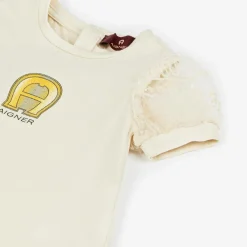 AIGNER Dresses*Baby Girls Beige Cotton Puff Sleeve Dress