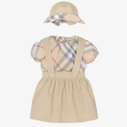 Burberry Gifts*Baby Girls Beige Cotton Skirt Set PaleStone
