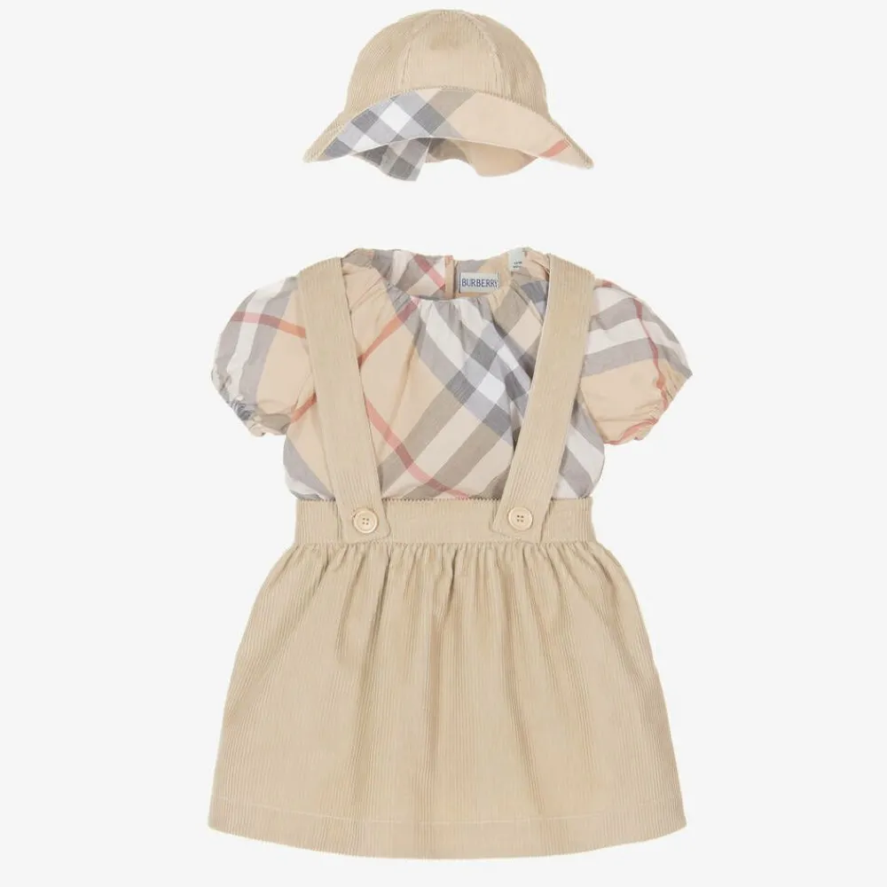 Burberry Gifts*Baby Girls Beige Cotton Skirt Set PaleStone
