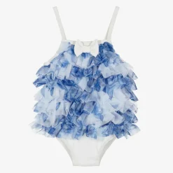 Angels Face Swimwear*Baby Girls Blue & White Frill Swimsuit (UPF50+) BlueFlower