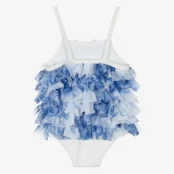 Angels Face Swimwear*Baby Girls Blue & White Frill Swimsuit (UPF50+) BlueFlower