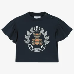 Burberry Tops*Baby Girls Blue Cotton Crest T-Shirt