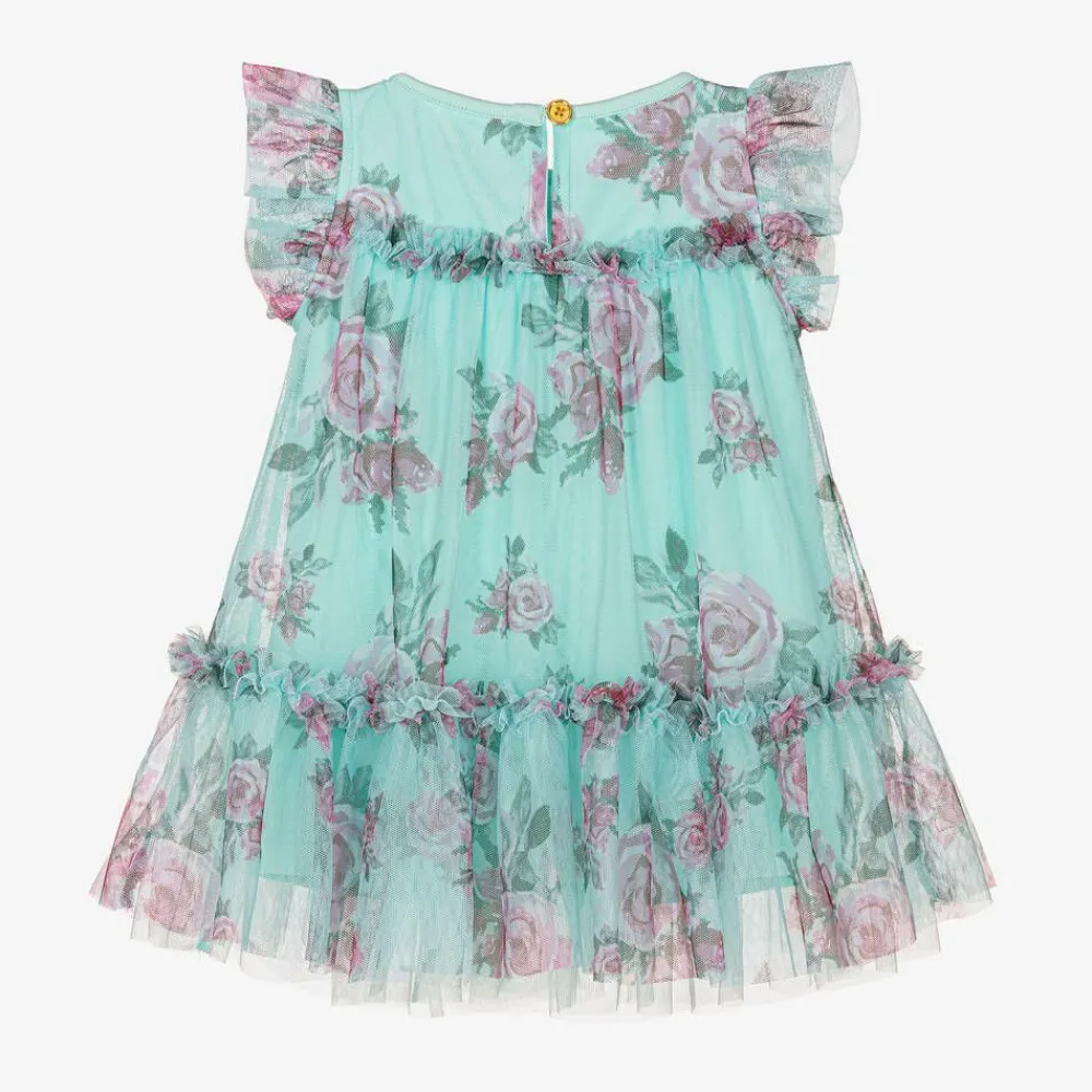 Angels Face Dresses*Baby Girls Blue Floral Dress Aqua