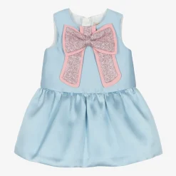 Hucklebones London Dresses*Baby Girls Blue Satin Bow Dress