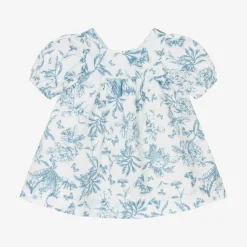 Tartine et Chocolat Dresses*Baby Girls Blue Toile Du Jouy Cotton Dress