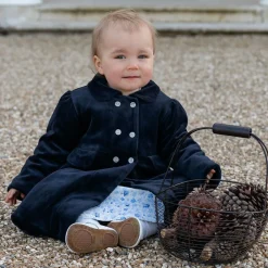 Emile et Rose Coats & Jackets*Baby Girls Blue Velour Coat & Hat Set