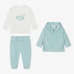 iDO Mini Tracksuits*Baby Girls Blue Velour Tracksuit Set