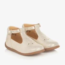Pom dApi Bar Shoes*Baby Girls Gold Leather First Walker Shoes