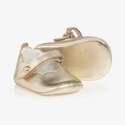 Beatrice amp; George Traditional Shoes*Baby Girls Gold Leather Pre-Walker Shoes