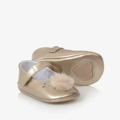 Mayoral Newborn Pre Walkers|Pre Walkers*Baby Girls Gold Pom-Pom Pre-Walker Shoes