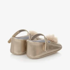 Mayoral Newborn Pre Walkers|Pre Walkers*Baby Girls Gold Pom-Pom Pre-Walker Shoes