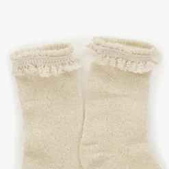 Mayoral Newborn Socks*Baby Girls Ivory & Gold Cotton Lace Frill Socks