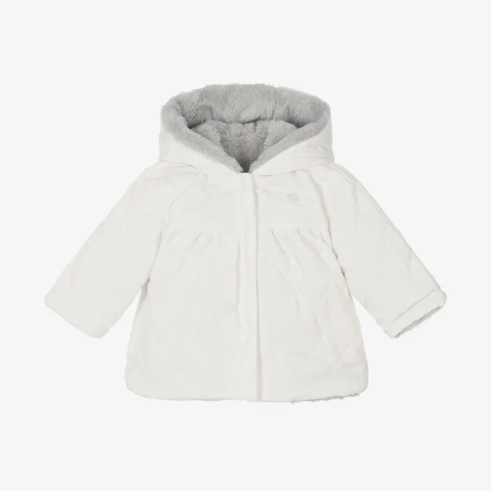 Patachou Coats & Jackets*Baby Girls Ivory & Grey Reversible Coat