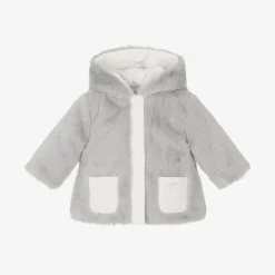 Patachou Coats & Jackets*Baby Girls Ivory & Grey Reversible Coat