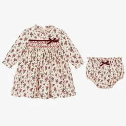 Beatrice amp; George Dresses*Baby Girls Ivory & Red Smocked Floral Dress