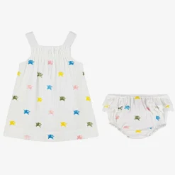 Burberry Dresses*Baby Girls Ivory Cotton EKD Logo Dress