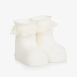 Carlomagno Socks*Baby Girls Ivory Cotton Frilly Socks