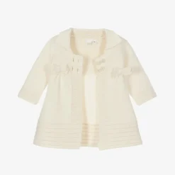 iDO Mini Coats & Jackets*Baby Girls Ivory Cotton Knit Pram Coat