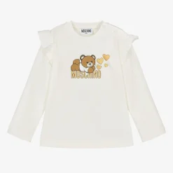 Moschino Baby Tops*Baby Girls Ivory Cotton Teddy Bear Top