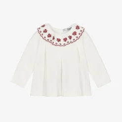 Dr. Kid Tops*Baby Girls Ivory Embroidered Top