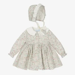 Abuela Tata Dresses*Baby Girls Ivory Floral Print Cotton Dress Set