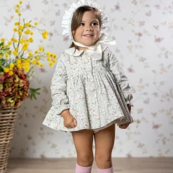 Abuela Tata Dresses*Baby Girls Ivory Floral Print Cotton Dress Set