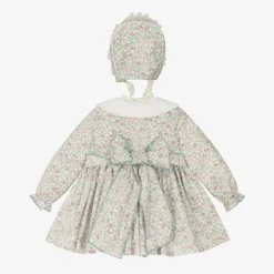 Abuela Tata Dresses*Baby Girls Ivory Floral Print Cotton Dress Set
