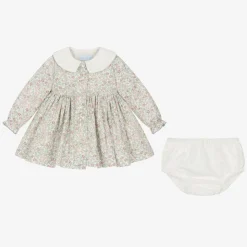 Abuela Tata Dresses*Baby Girls Ivory Floral Print Cotton Dress Set