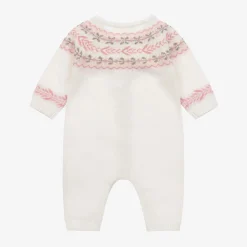 Tartine et Chocolat Babysuits*Baby Girls Ivory Floral Wool & Cashmere Romper