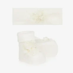 Mayoral Newborn Hair Accessories*Baby Girls Ivory Headband & Booties Set