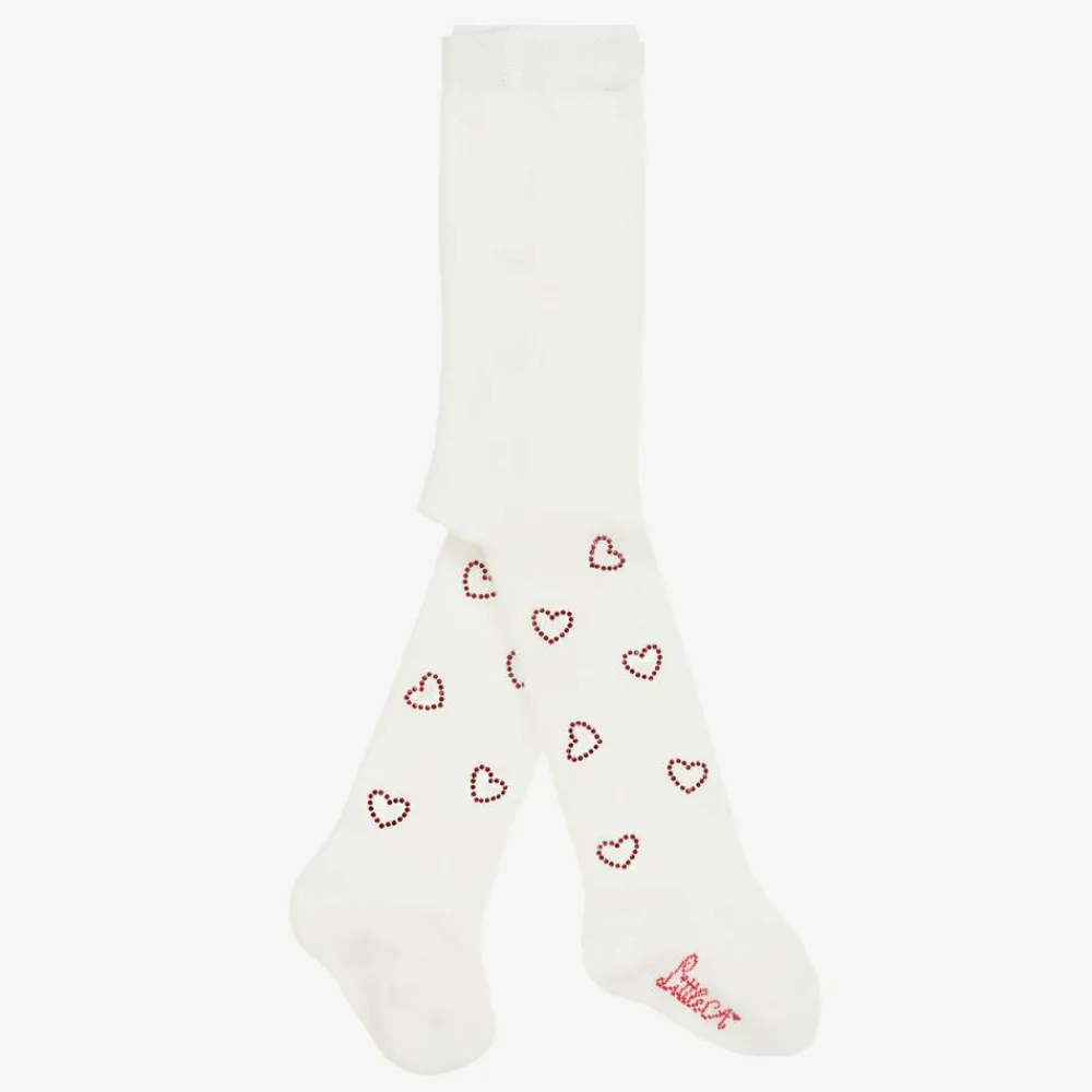 A Dee Tights|Tights*Baby Girls Ivory Knit Heart Tights