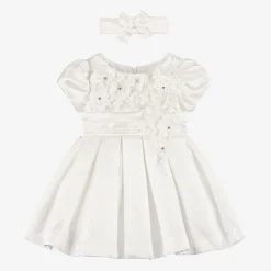 Beau KiD Dresses*Baby Girls Ivory Satin Dress Set